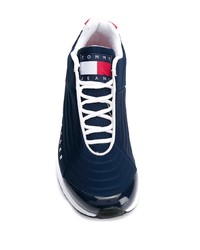 dunkelblaue bedruckte Leder Sportschuhe von Tommy Jeans