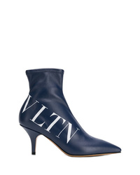 dunkelblaue bedruckte Leder Stiefeletten von Valentino