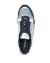 dunkelblaue bedruckte niedrige Sneakers von Emporio Armani