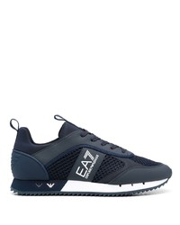 dunkelblaue bedruckte niedrige Sneakers von Ea7 Emporio Armani