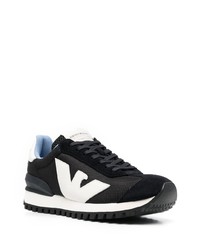 dunkelblaue bedruckte niedrige Sneakers von Emporio Armani