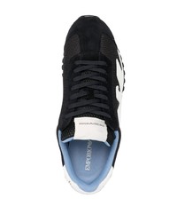 dunkelblaue bedruckte niedrige Sneakers von Emporio Armani