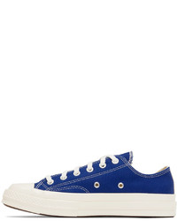 dunkelblaue bedruckte Segeltuch niedrige Sneakers von Comme Des Garcons Play