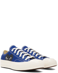 dunkelblaue bedruckte Segeltuch niedrige Sneakers von Comme Des Garcons Play