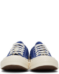 dunkelblaue bedruckte Segeltuch niedrige Sneakers von Comme Des Garcons Play