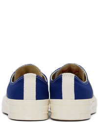 dunkelblaue bedruckte Segeltuch niedrige Sneakers von Comme Des Garcons Play