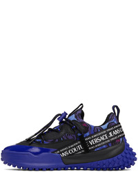 dunkelblaue bedruckte Segeltuch niedrige Sneakers von VERSACE JEANS COUTURE