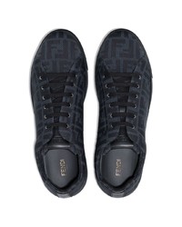 dunkelblaue bedruckte Segeltuch niedrige Sneakers von Fendi