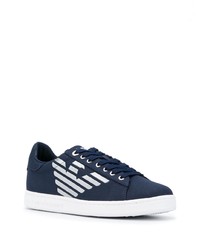 dunkelblaue bedruckte Segeltuch niedrige Sneakers von Ea7 Emporio Armani