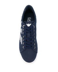 dunkelblaue bedruckte Segeltuch niedrige Sneakers von Ea7 Emporio Armani