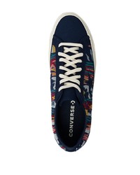 dunkelblaue bedruckte Segeltuch niedrige Sneakers von Converse