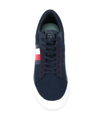 dunkelblaue bedruckte Segeltuch niedrige Sneakers von Tommy Hilfiger