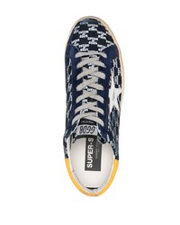 dunkelblaue bedruckte Segeltuch niedrige Sneakers von Golden Goose