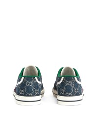 dunkelblaue bedruckte Segeltuch niedrige Sneakers von Gucci