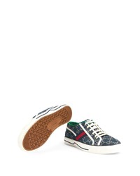 dunkelblaue bedruckte Segeltuch niedrige Sneakers von Gucci