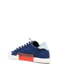 dunkelblaue bedruckte Segeltuch niedrige Sneakers von Off-White