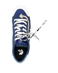 dunkelblaue bedruckte Segeltuch niedrige Sneakers von Off-White