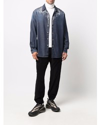 dunkelblaue bedruckte Shirtjacke aus Jeans von Marcelo Burlon County of Milan