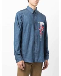 dunkelblaue bedruckte Shirtjacke aus Jeans von Paul Smith