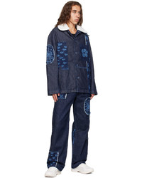 dunkelblaue bedruckte Shirtjacke aus Jeans von McQ