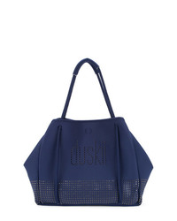dunkelblaue bedruckte Shopper Tasche aus Leder von Duskii
