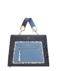 dunkelblaue bedruckte Shopper Tasche aus Leder von Fendi