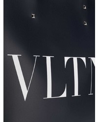 dunkelblaue bedruckte Shopper Tasche aus Leder von Valentino