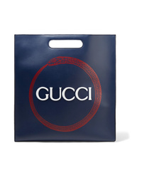 dunkelblaue bedruckte Shopper Tasche aus Leder von Gucci