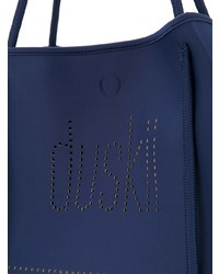 dunkelblaue bedruckte Shopper Tasche aus Leder von Duskii