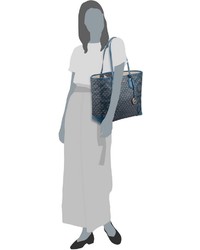 dunkelblaue bedruckte Shopper Tasche aus Leder von Michael Kors
