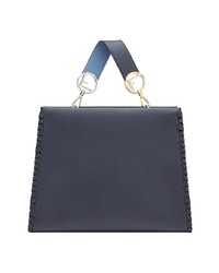 dunkelblaue bedruckte Shopper Tasche aus Leder von Fendi