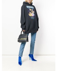 dunkelblaue bedruckte Shopper Tasche aus Leder von Balenciaga