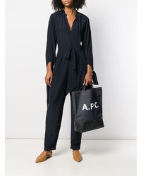 dunkelblaue bedruckte Shopper Tasche aus Segeltuch von A.P.C.