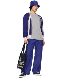 dunkelblaue bedruckte Shopper Tasche aus Segeltuch von MAISON KITSUNÉ