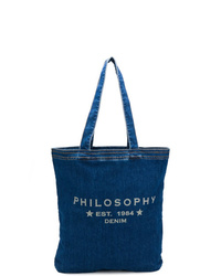dunkelblaue bedruckte Shopper Tasche aus Segeltuch von Philosophy di Lorenzo Serafini