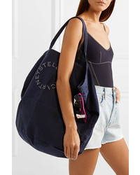 dunkelblaue bedruckte Shopper Tasche aus Segeltuch von Stella McCartney