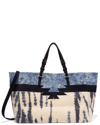 dunkelblaue bedruckte Shopper Tasche aus Wildleder von Jerome Dreyfuss