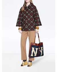 dunkelblaue bedruckte Shopper Tasche aus Wildleder von Gucci