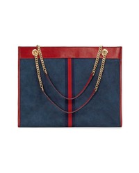 dunkelblaue bedruckte Shopper Tasche aus Wildleder von Gucci