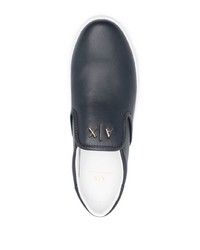 dunkelblaue bedruckte Slip-On Sneakers aus Leder von Armani Exchange