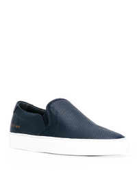 dunkelblaue bedruckte Slip-On Sneakers aus Leder von Common Projects