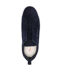 dunkelblaue bedruckte Slip-On Sneakers aus Wildleder von Santoni