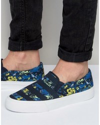 dunkelblaue bedruckte Slip-On Sneakers von Asos