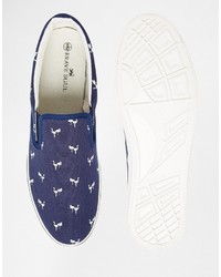 dunkelblaue bedruckte Slip-On Sneakers von Brave Soul