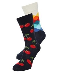 dunkelblaue bedruckte Socken von Happy Socks