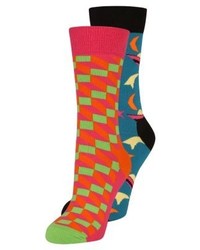 dunkelblaue bedruckte Socken von Happy Socks