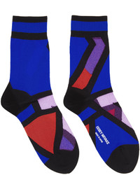 dunkelblaue bedruckte Socken von Issey Miyake