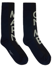 dunkelblaue bedruckte Socken von Marni