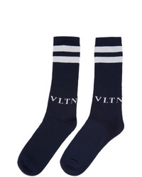 dunkelblaue bedruckte Socken von Valentino