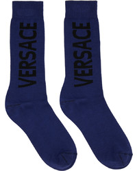 dunkelblaue bedruckte Socken von Versace